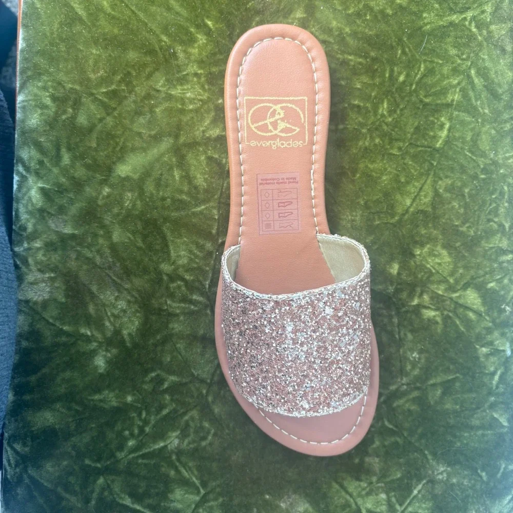 Everglades Rose Gold Glitter Slide Sandals Women Size‎ 8 Sparkly Flat Slip On
